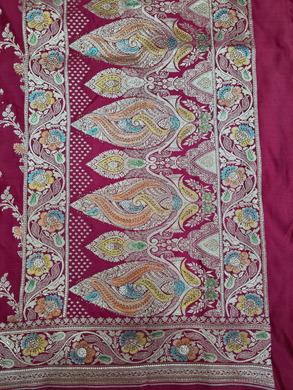 Maroon Zarkan Swarovski Banarsi Katan Saree
