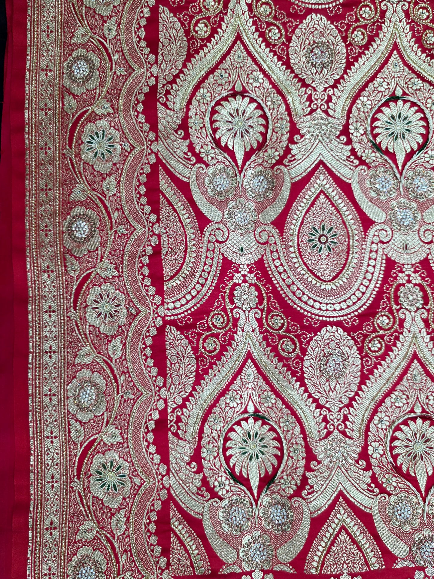 Red Zardozi Zarkan Moti Banarasi Saree