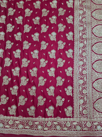 Maroon Zarkan Swarovski Banarasi Saree