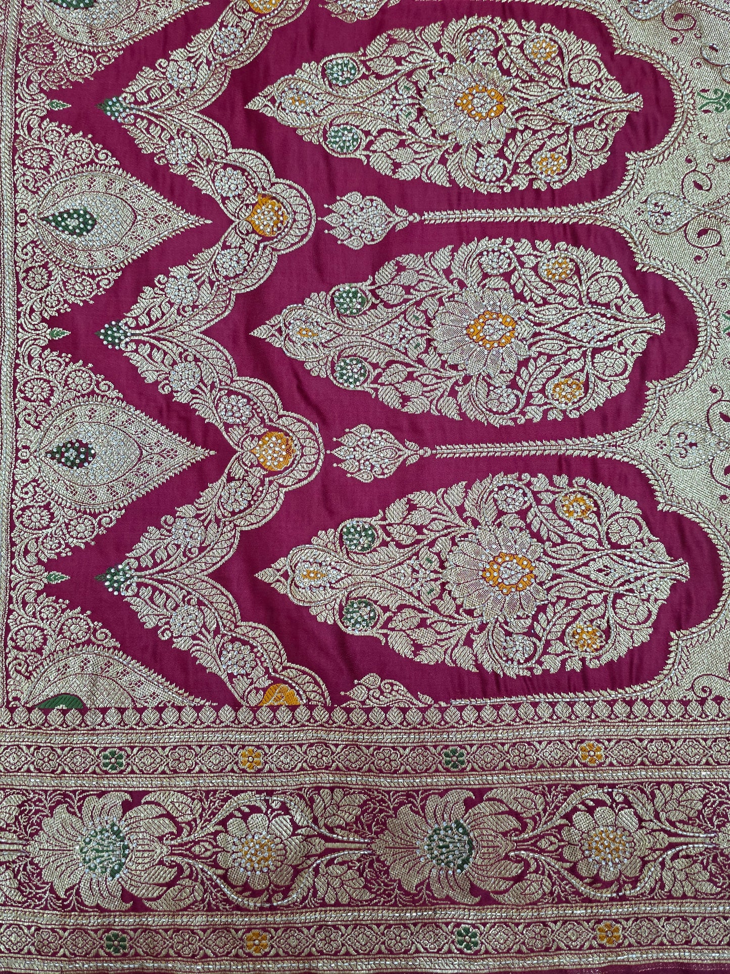 Maroon katdana swarovski Banarsi Katan Saree