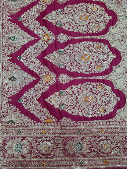 Maroon katdana swarovski Banarsi Katan Saree
