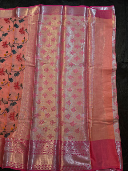 Peach Malti Printed Banarasi Silk saree