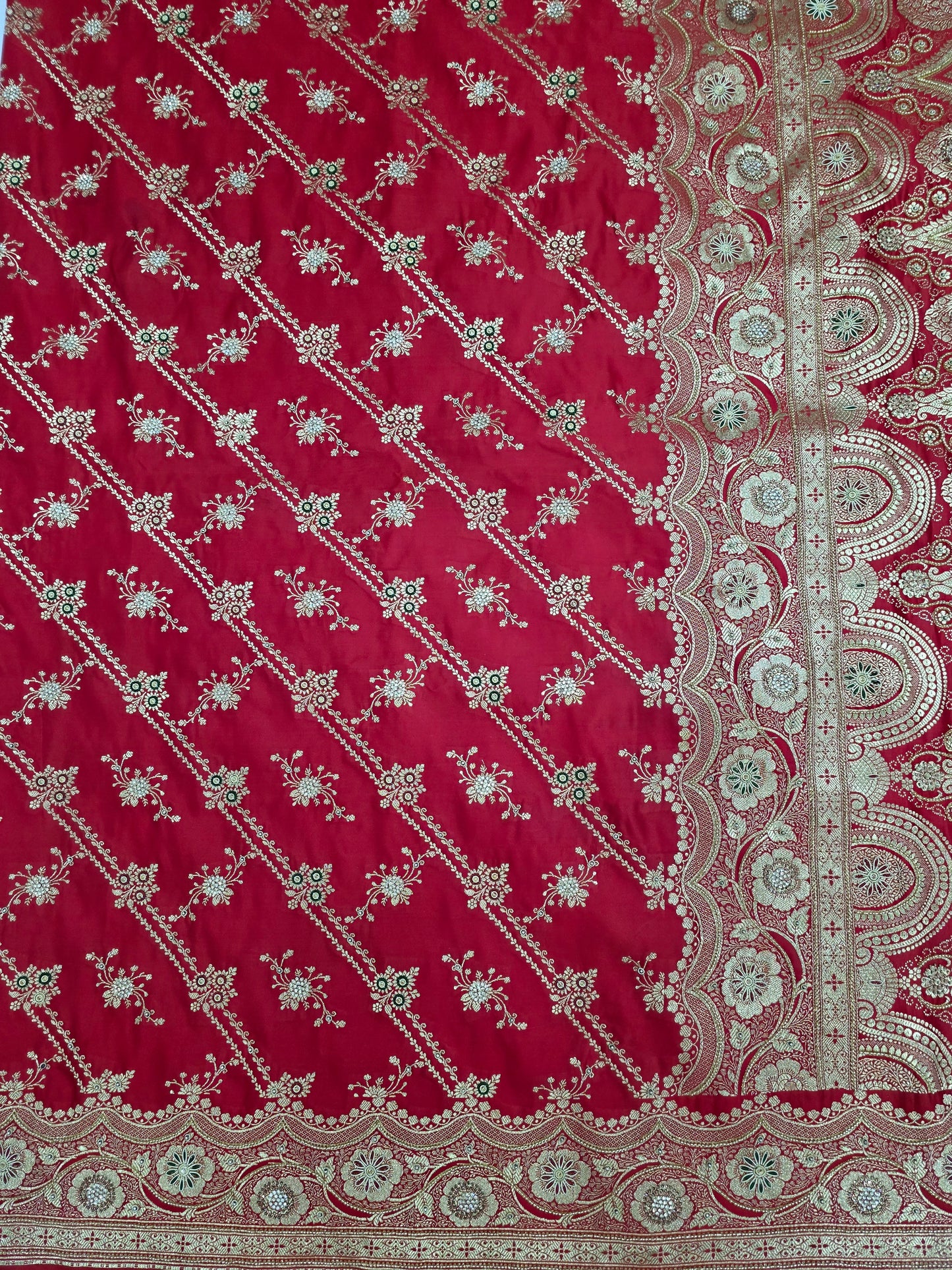 Red Zardozi Zarkan Moti Banarasi Saree