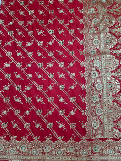 Red Zardozi Zarkan Moti Banarasi Saree