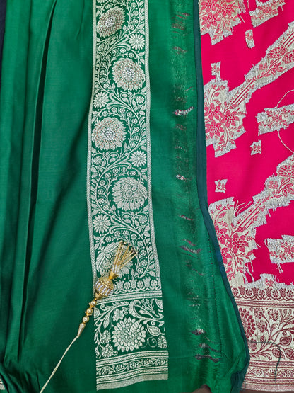 Red Zarkan Swarovski Banarasi Katan Saree