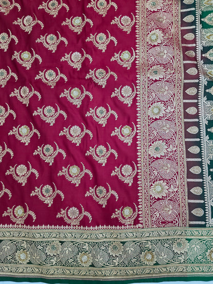 Maroon Zarkan Swarovski Banarasi Saree