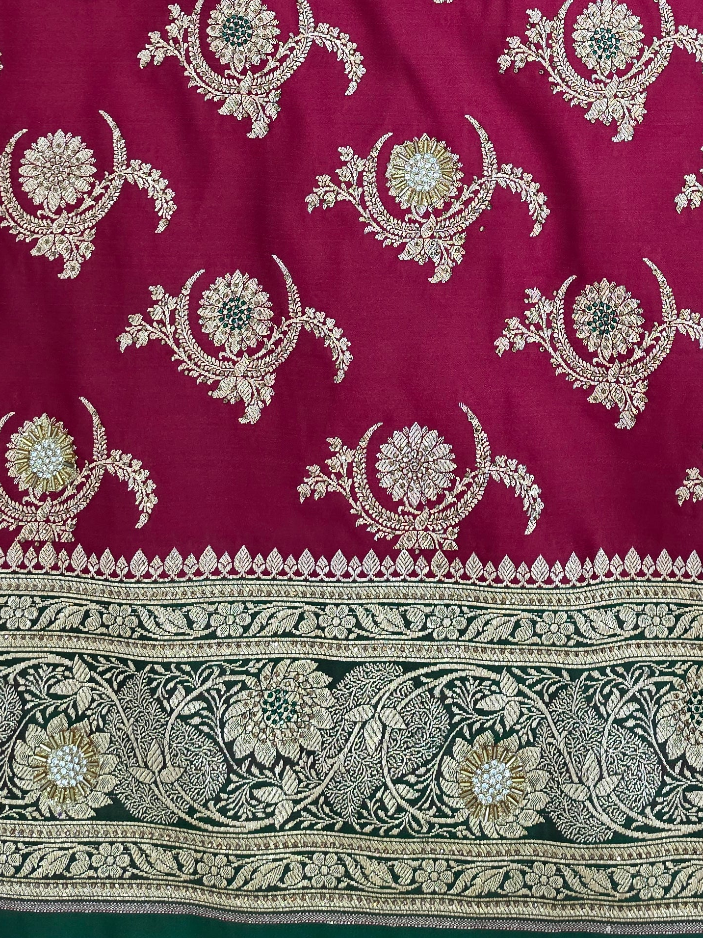 Maroon Zarkan Swarovski Banarasi Saree