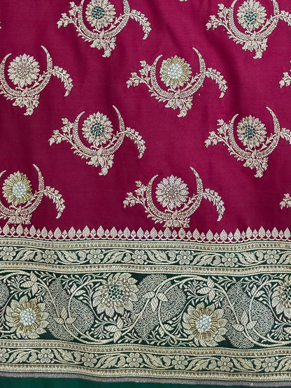 Maroon Zarkan Swarovski Banarasi Saree