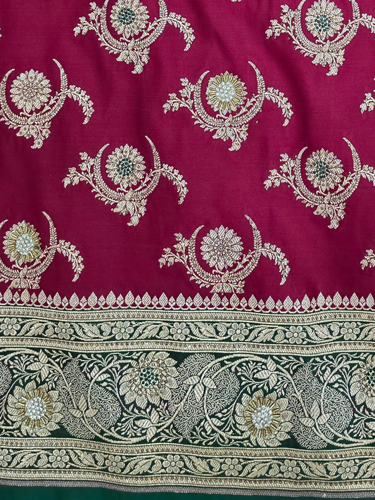 Maroon Zarkan Swarovski Banarasi Saree