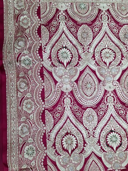 Maroon Zardozi Zarkan Banarasi Katan Saree