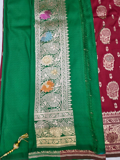 Maroon Zarkan Swarovski  Banarsi Katan saree