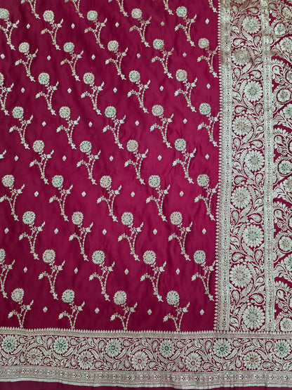 Maroon Zardozi Moti Katdana Banarasi Saree