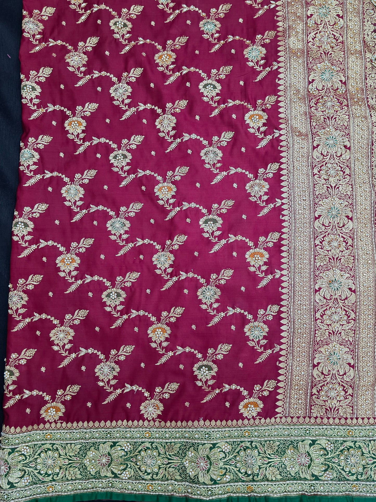 Maroon Zardozi Zarkan Banarasi Katan Saree