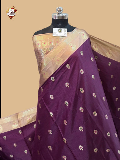 Wine Banarasi Silk saree