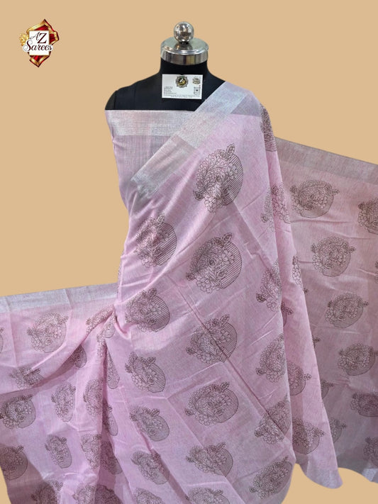 Pink Banarasi Printed Saree