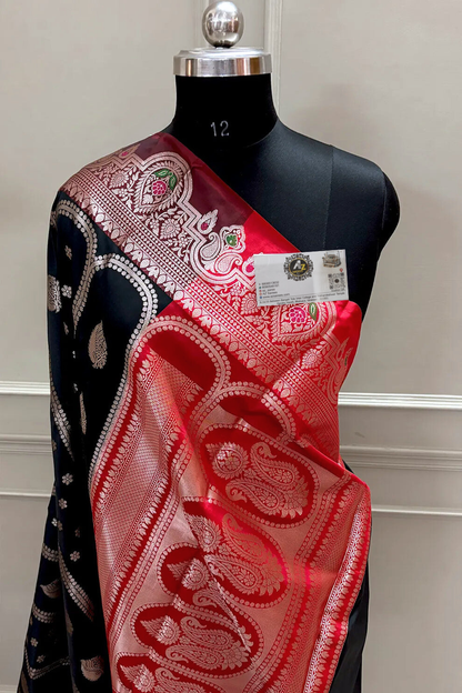 Black and Red banarasi silk saree
