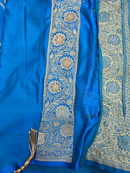 Blue Zardozi Zarkan Banarasi Katan Saree