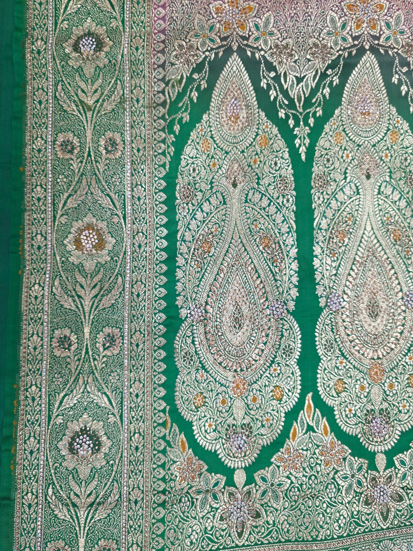 Strawberry Zarkan Swarovski Banarasi katan saree