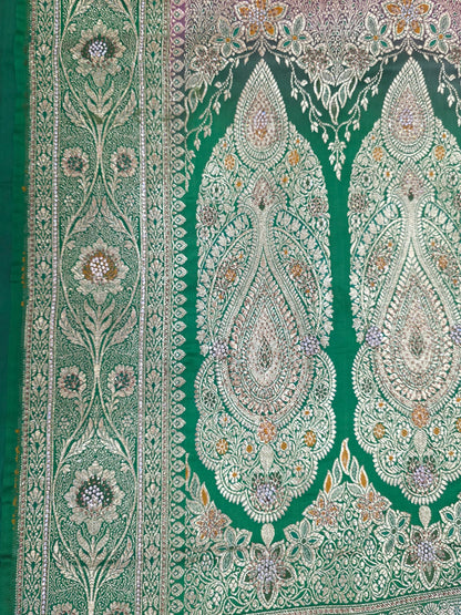 Strawberry Zarkan Swarovski Banarasi katan saree