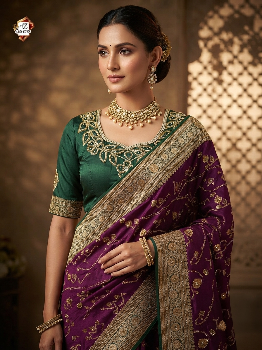 Purple Banarasi silk saree