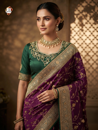 Purple Banarasi silk saree