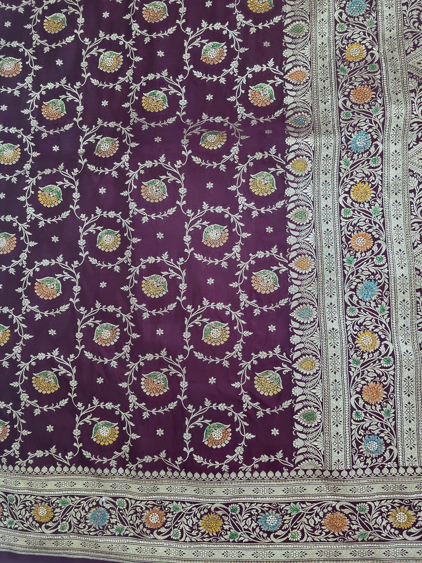 Wine Zarkan Swarovski Banarasi Katan Saree