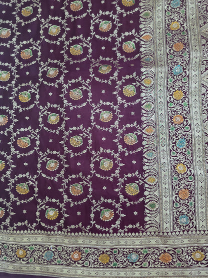 Wine Zarkan Swarovski Banarasi Katan Saree