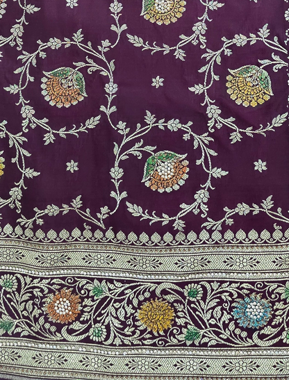 Wine Zarkan Swarovski Banarasi Katan Saree