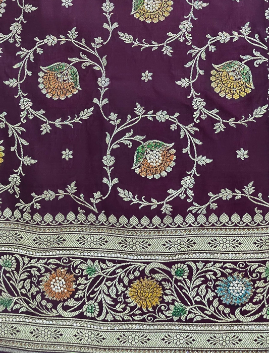 Wine Zarkan Swarovski Banarasi Katan Saree