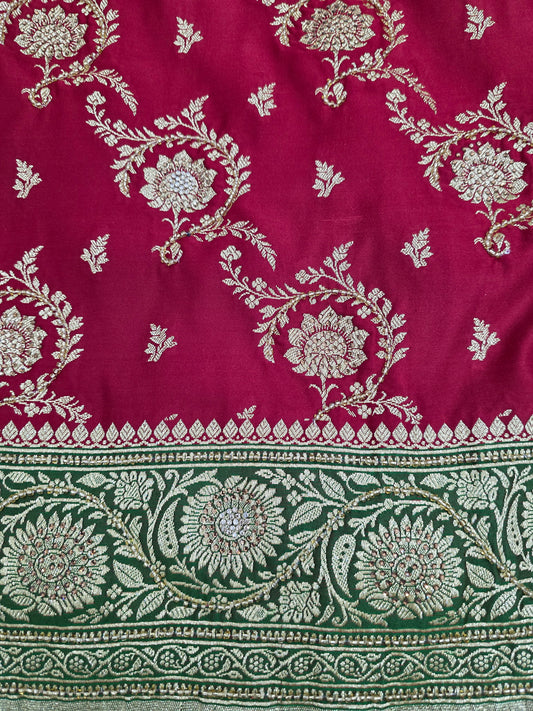 Maroon Zarkan Moti Banarasi Silk Saree