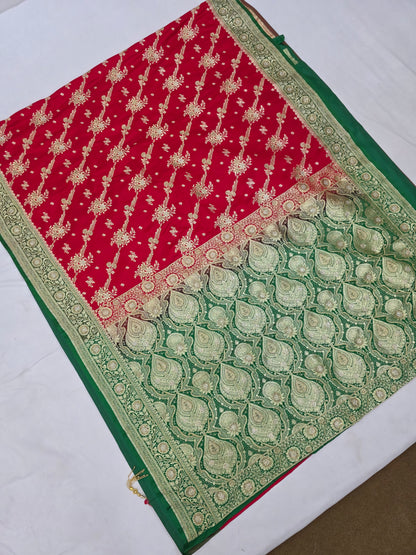 Red Zarkan Moti Banarasi Saree