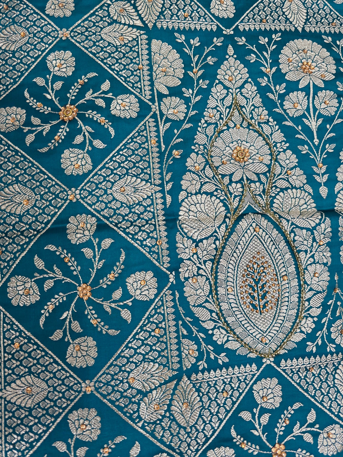 Teal Moti Banarasi Saree