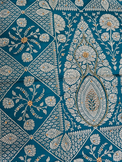 Teal Moti Banarasi Saree