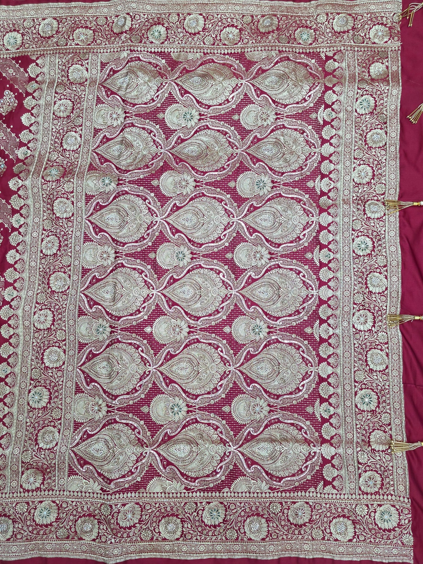 Maroon Zardozi Zarkan Banarasi Katan Saree