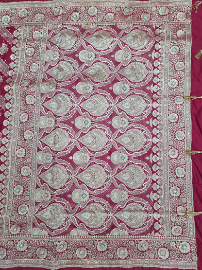 Maroon Zardozi Zarkan Banarasi Katan Saree