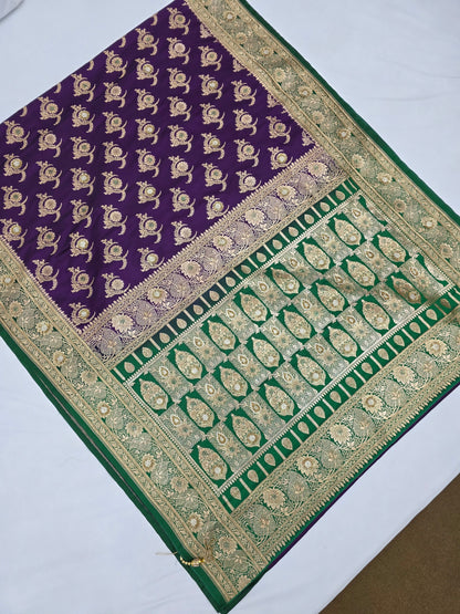 Parpl Zarkan Swarovski Banarasi silk Saree