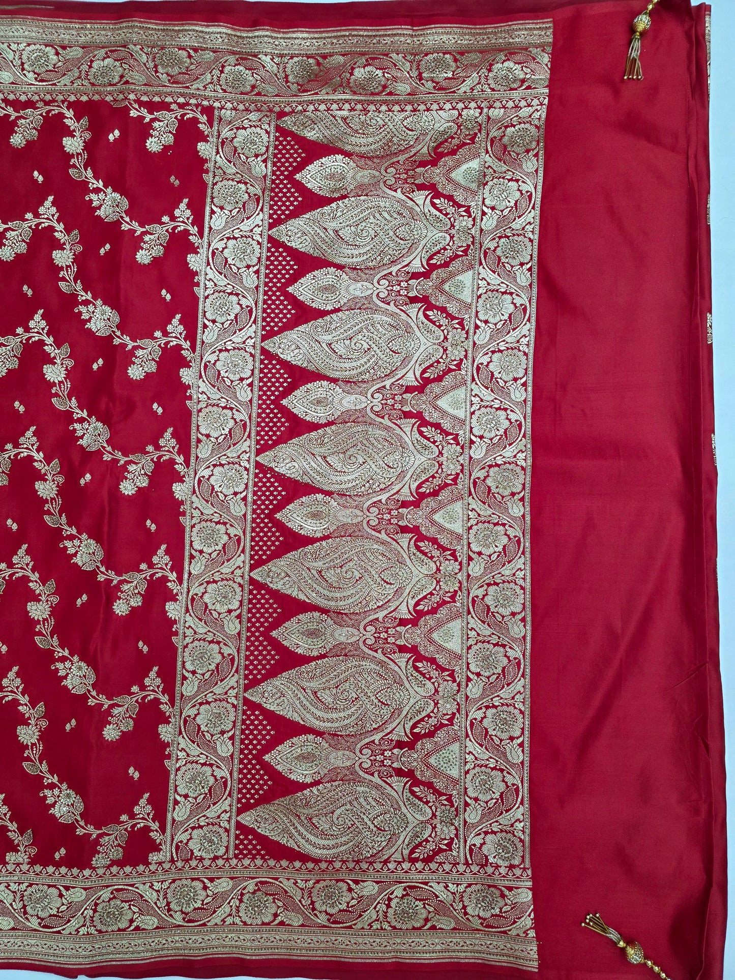 Red Swarovski Banarasi katan silk Saree