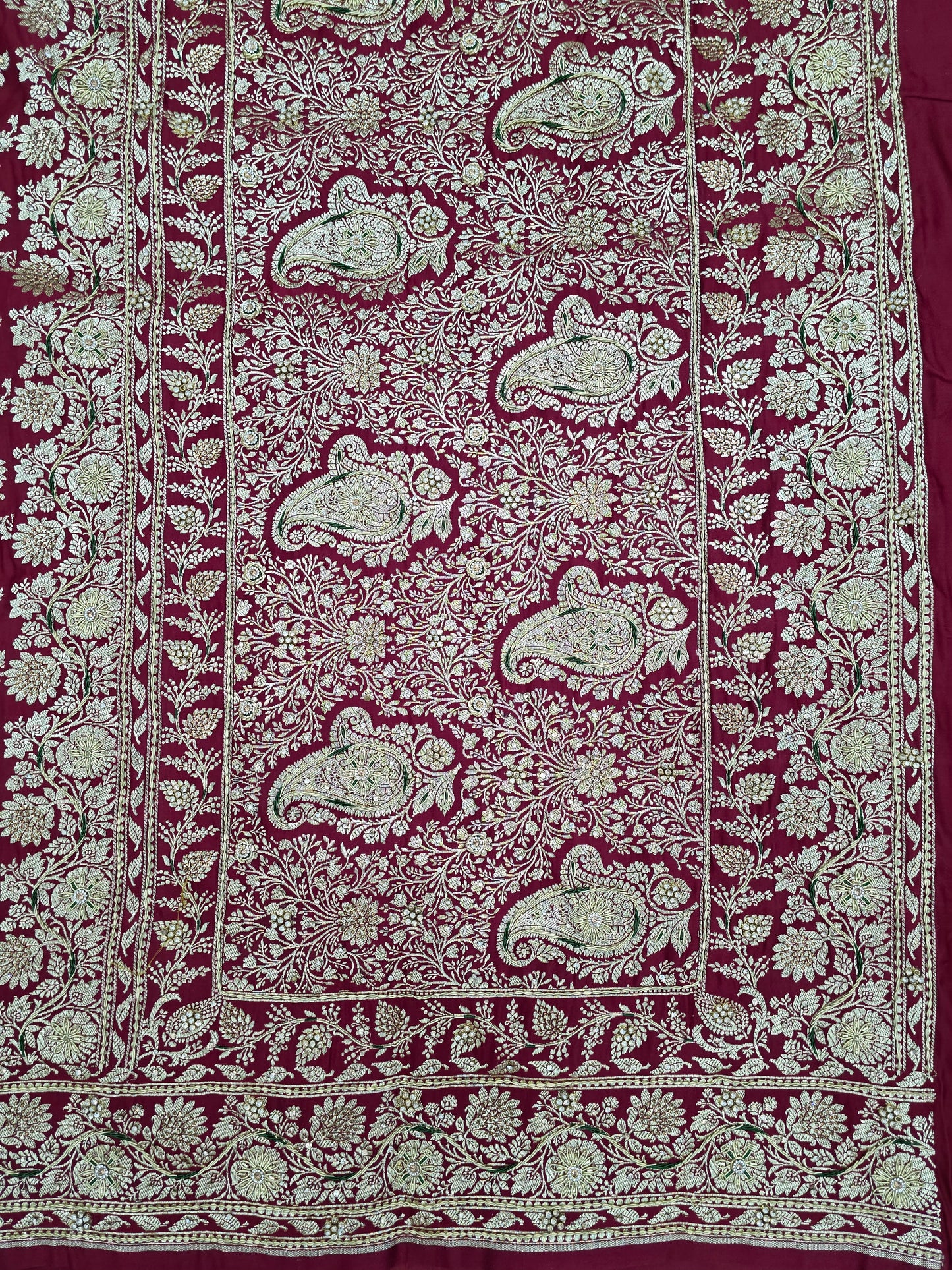 Maroon Zardozi Zarkan Banarasi Katan Saree