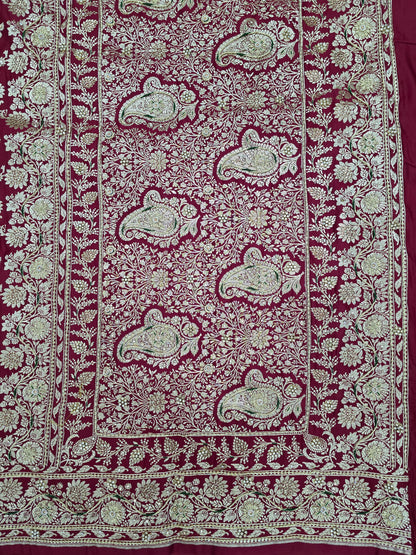 Maroon Zardozi Zarkan Banarasi Katan Saree
