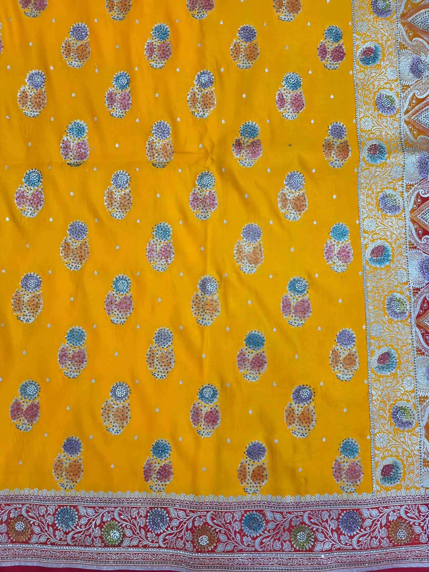 Gold Mina Kari Zarkan Swarovski Banarasi Saree