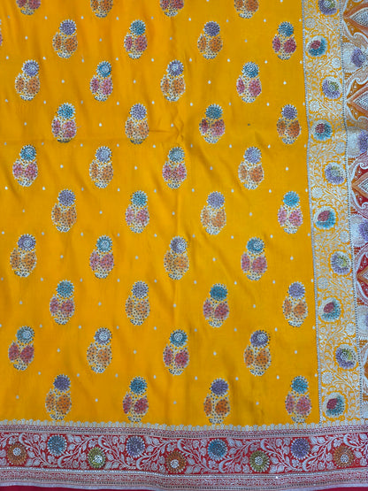 Gold Mina Kari Zarkan Swarovski Banarasi Saree