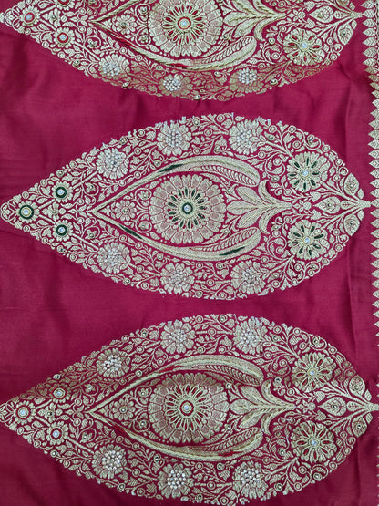 Maroon Zardozi Zarkan Banarasi Katan Saree