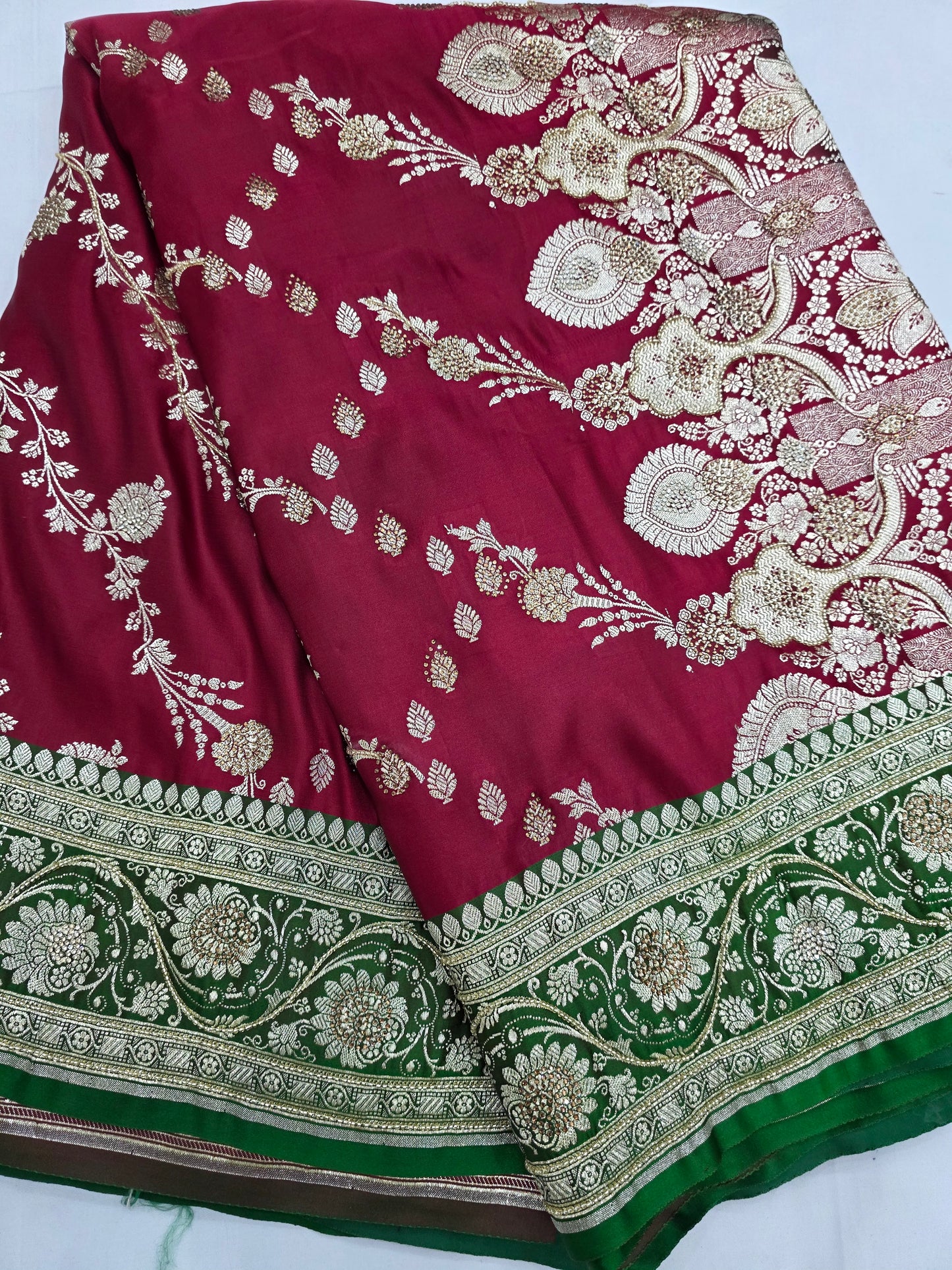 Maroon Zarkan Moti Banarasi Silk Saree