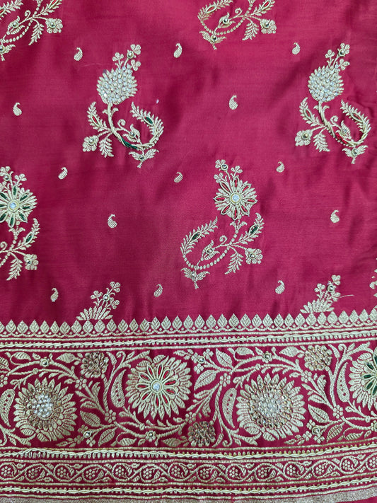 Maroon Zardozi Zarkan Banarasi Katan Saree