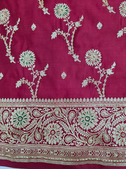 MAROON Zardozi Moti Banarasi Saree
