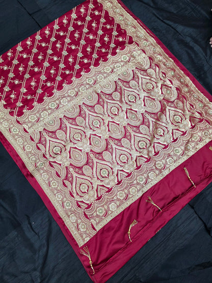 MAROON ZARDOZI ZARKAN BANARASI SAREE