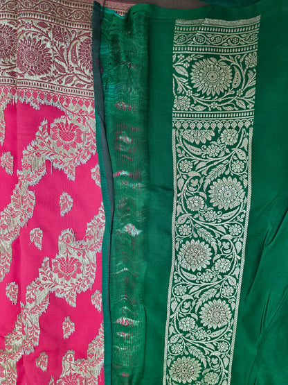 Red Swarovski Banarasi katan silk Saree