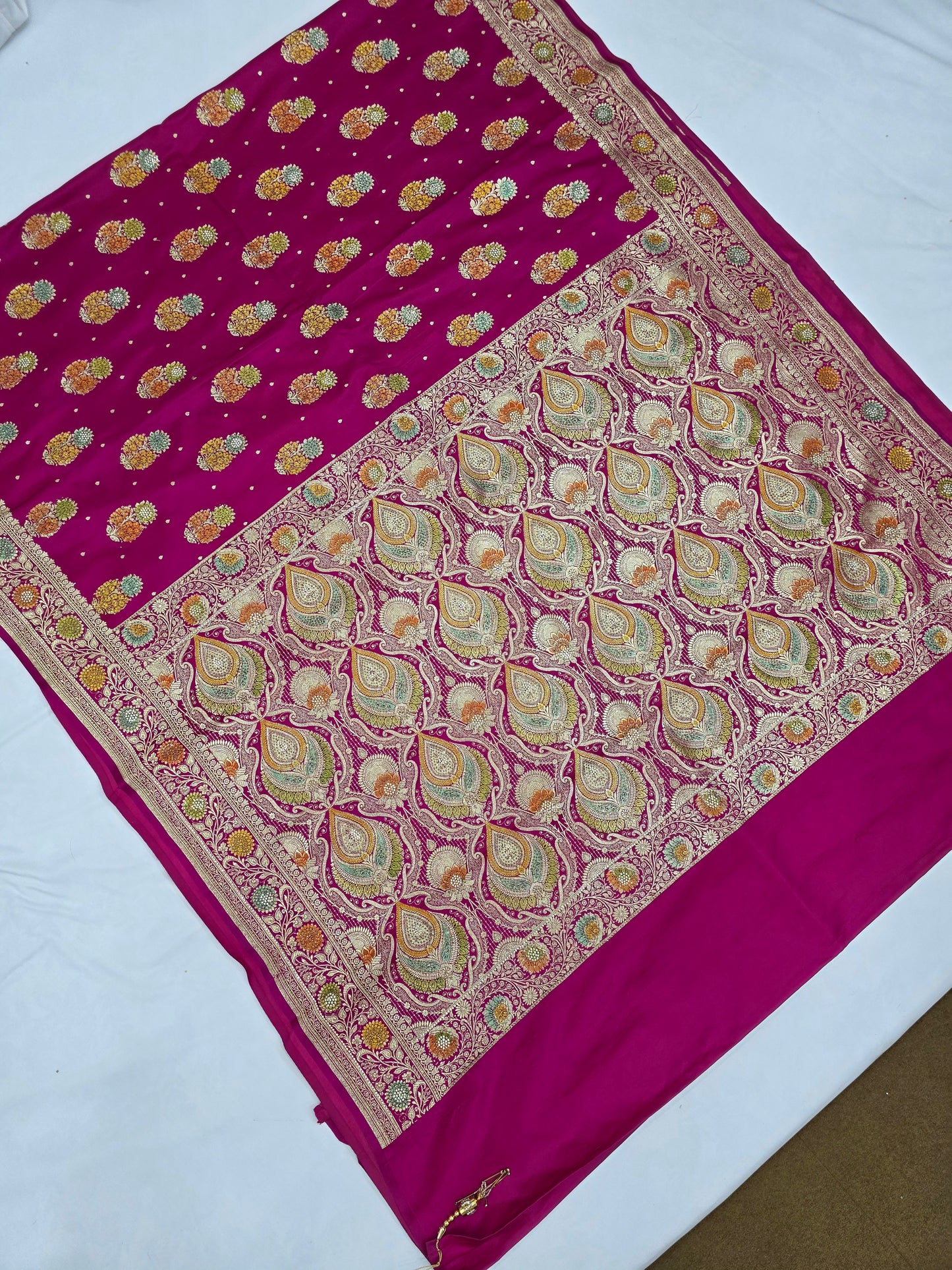 Rani Mina Kari Zarkan Swarovski Banarasi Saree