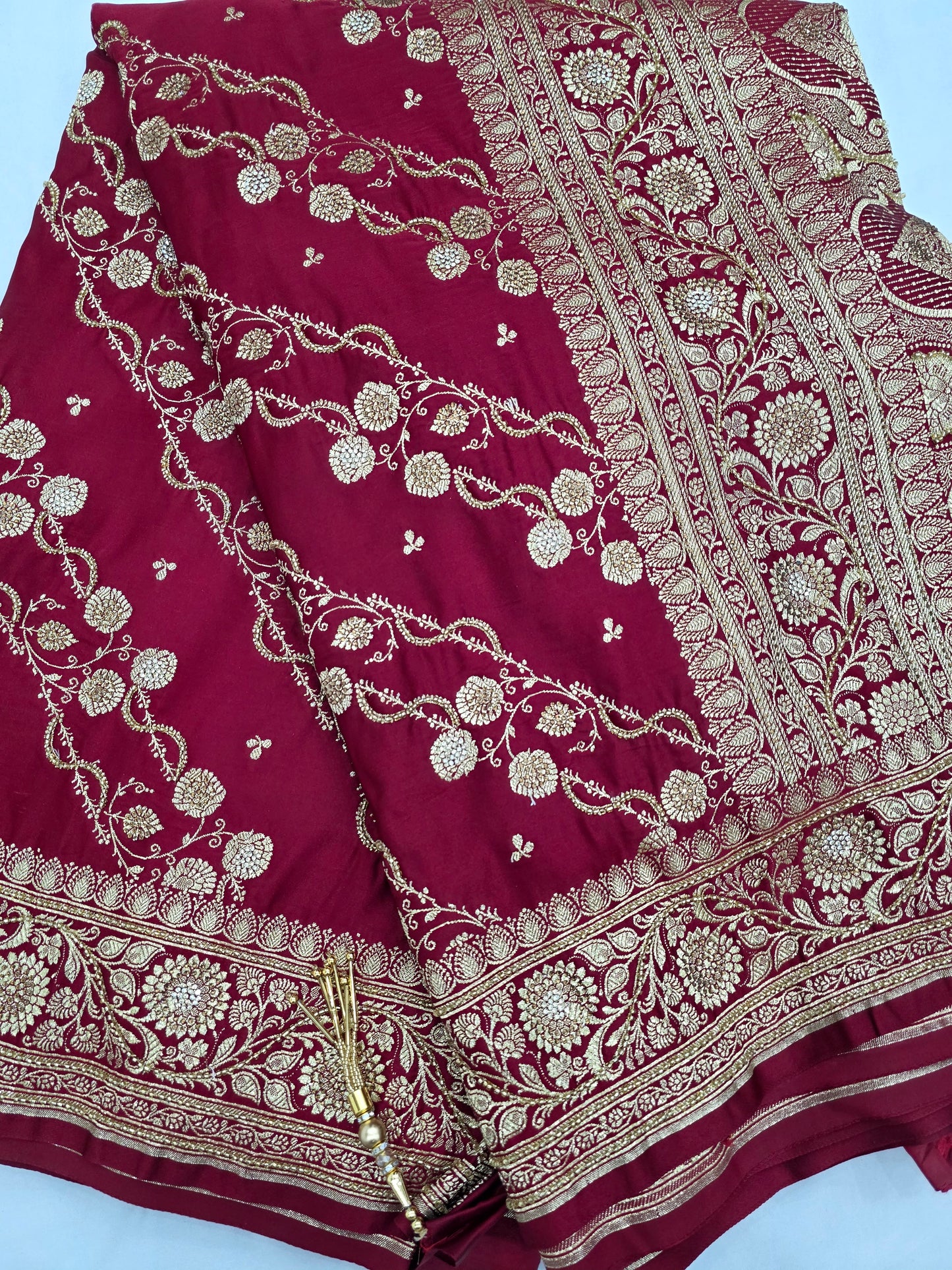 Maroon Zarkan Moti Banarasi Silk Saree