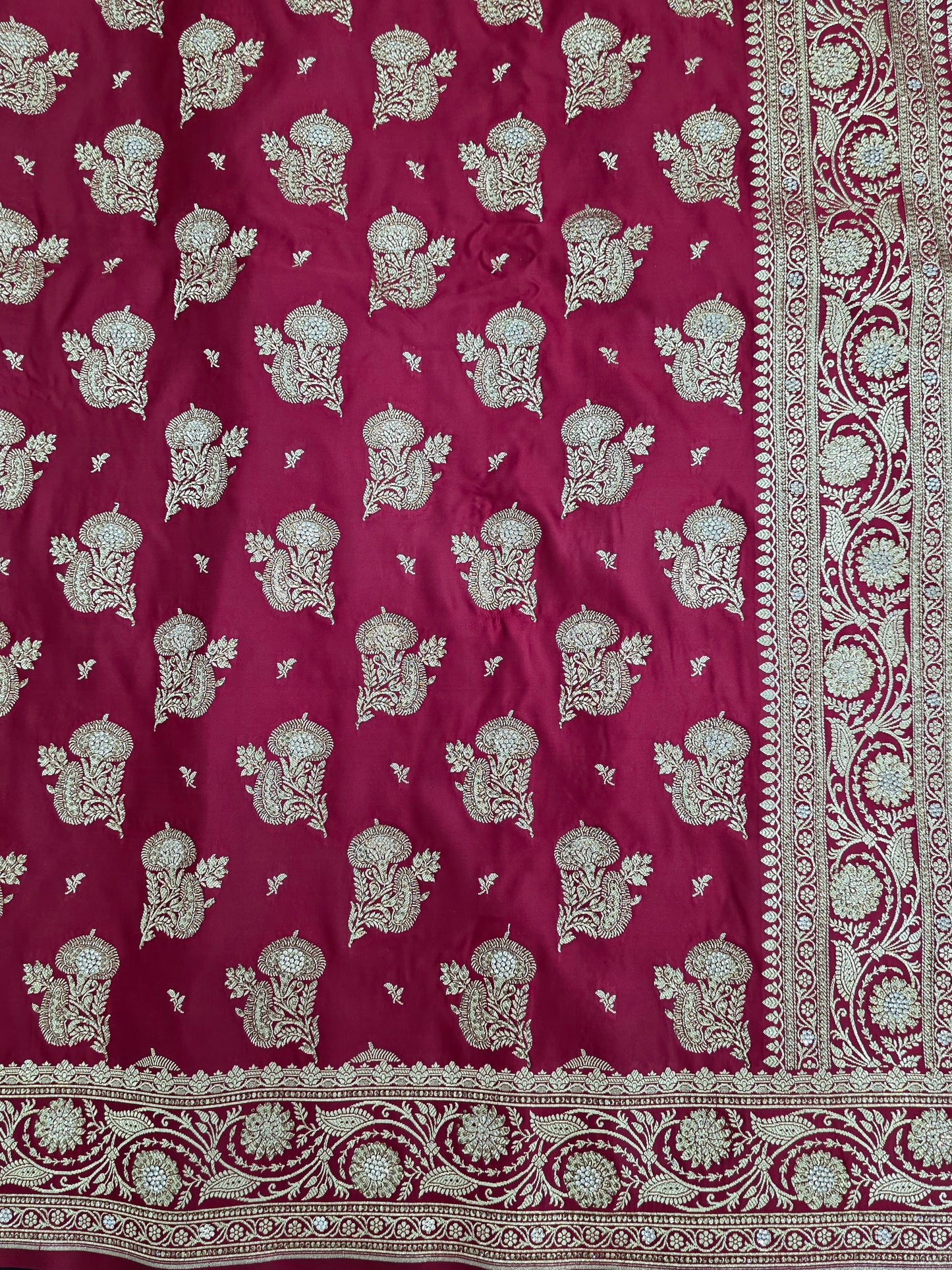 Maroon Zarkan Swarovski Banarasi Katan Saree